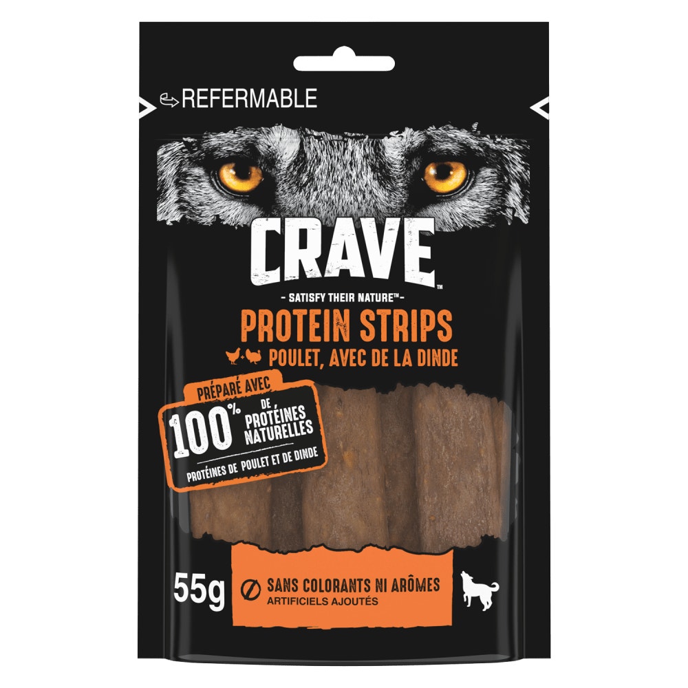 CRAVE™ Protein Strips Friandise au Poulet avec de la Dinde pour Chien 55g - 1