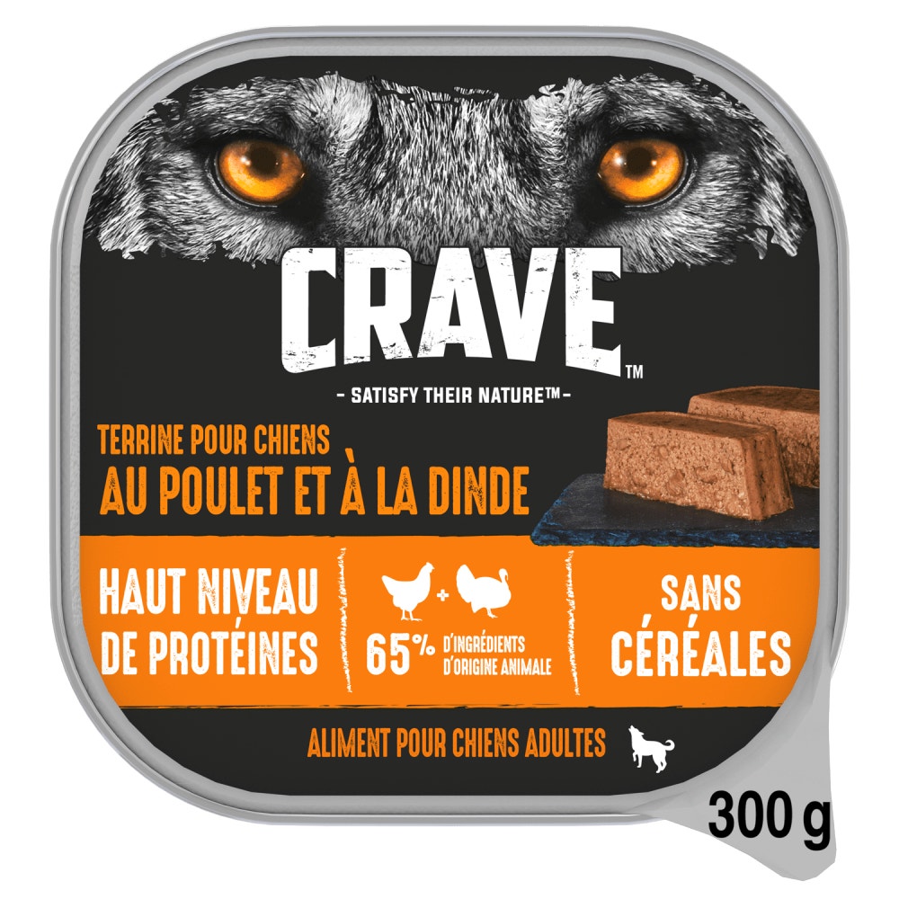 CRAVE™ Terrine en Barquette au Poulet et à la Dinde pour Chiens adultes 300g - 1