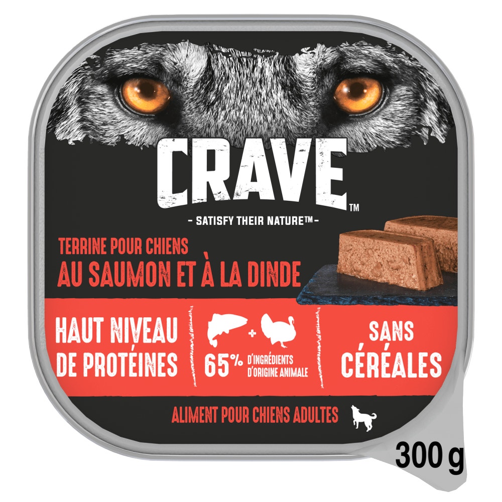 CRAVE™ Terrine en Barquette au Saumon et à la Dinde pour Chiens adultes 300g - 1